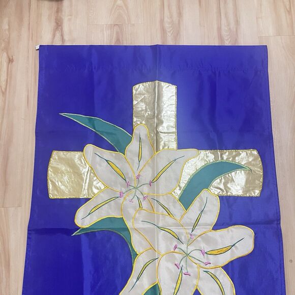 71YRNpYYsNL._AC_UF350,  Vintage NCE Easter Lily Cross Christian Religious Decorative Flag Banner 1993